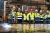 First cut til Snøhvit Future. Fra venstre: Sigurd Brattland, prosjektleder MOMEK, Frans Oskar Myrvang, ansvarlig Plateverksted MOMEK, Njål Melkevik, hovedvernombud i AIBEL, Hjørleif Espeland, bygge