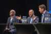 Anders Opedal, Equinor, Torger Rød, Vår Energi, og Per Øyvind Seljebotn, Aker BP i samtale under Barentshavkonferansen. 